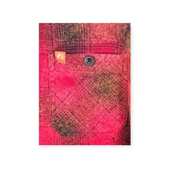 Lemon Aid Red & Black Distressed Plaid Button-Up Shirt Large Pockets - Picture 8 of 10